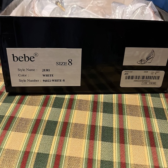 BEBE WHITE LEATHER WOOD WEDGE; 8 - Picture 3 of 7